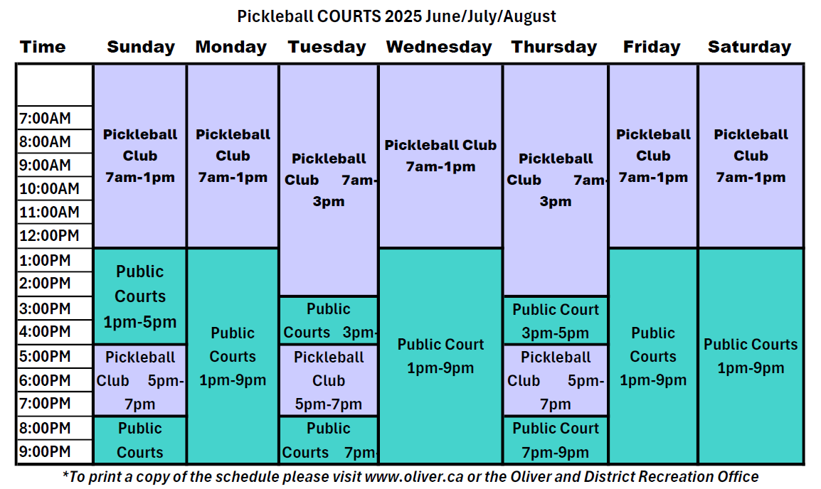 June July August pickleball schedule