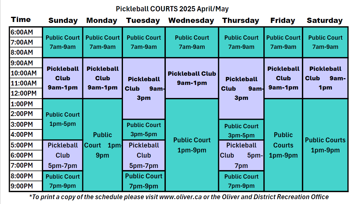 April May Pickleball schedule