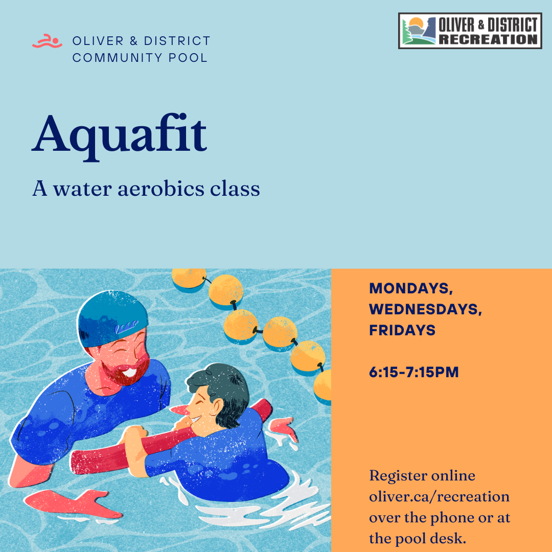 poster of man swimming with woman who is using a pool noodle. Advertisement for Aquafit classes
