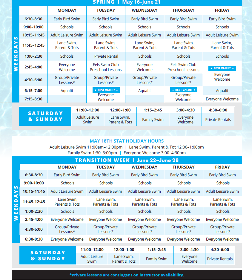 May 16 - June 28th pool schedule
