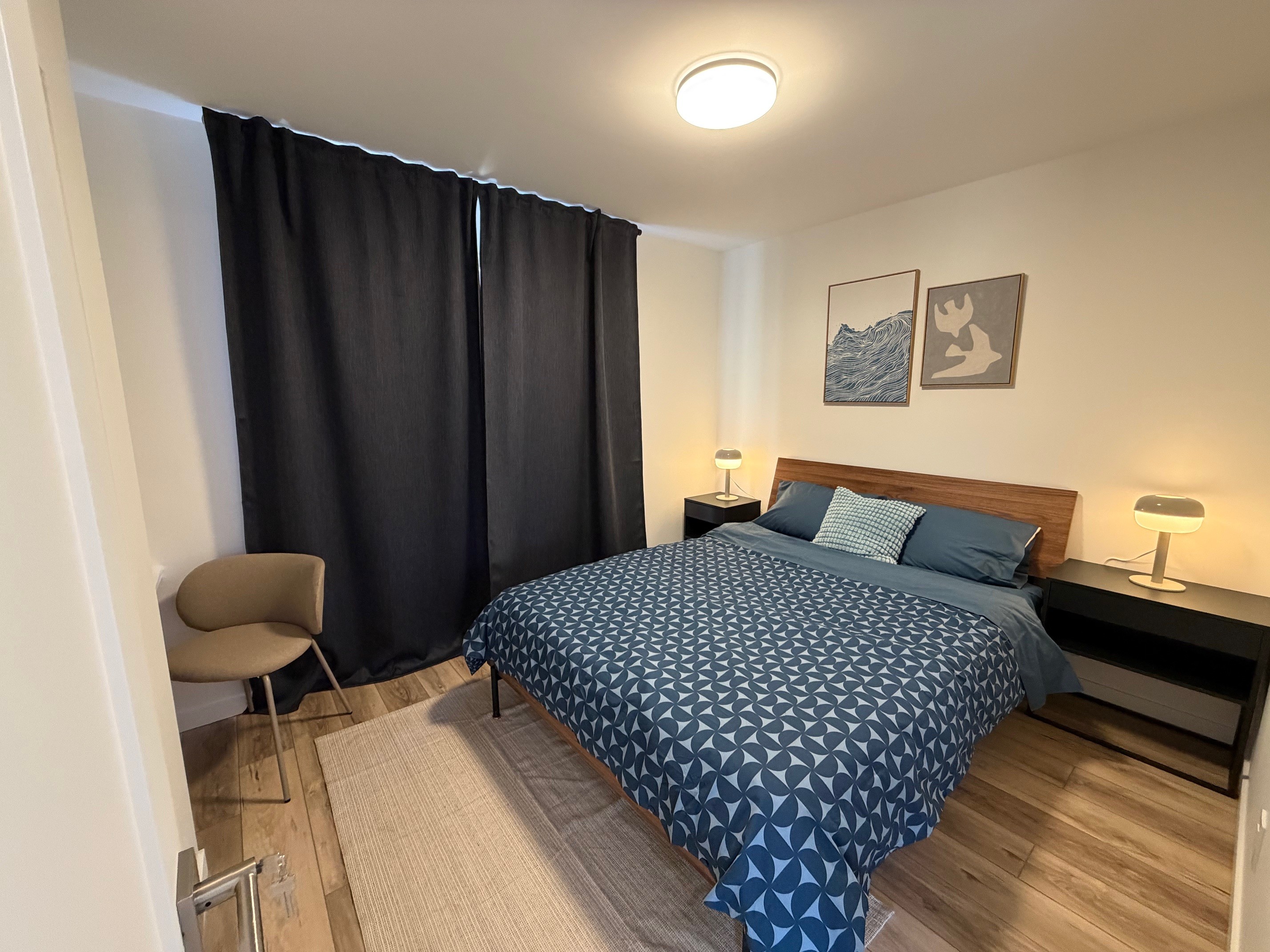 Unit 1 finished Bedroom blackout blinds closed