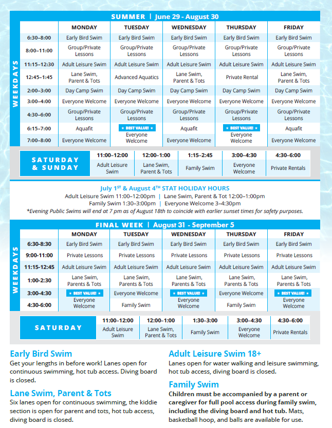 Summer Pool Schedule