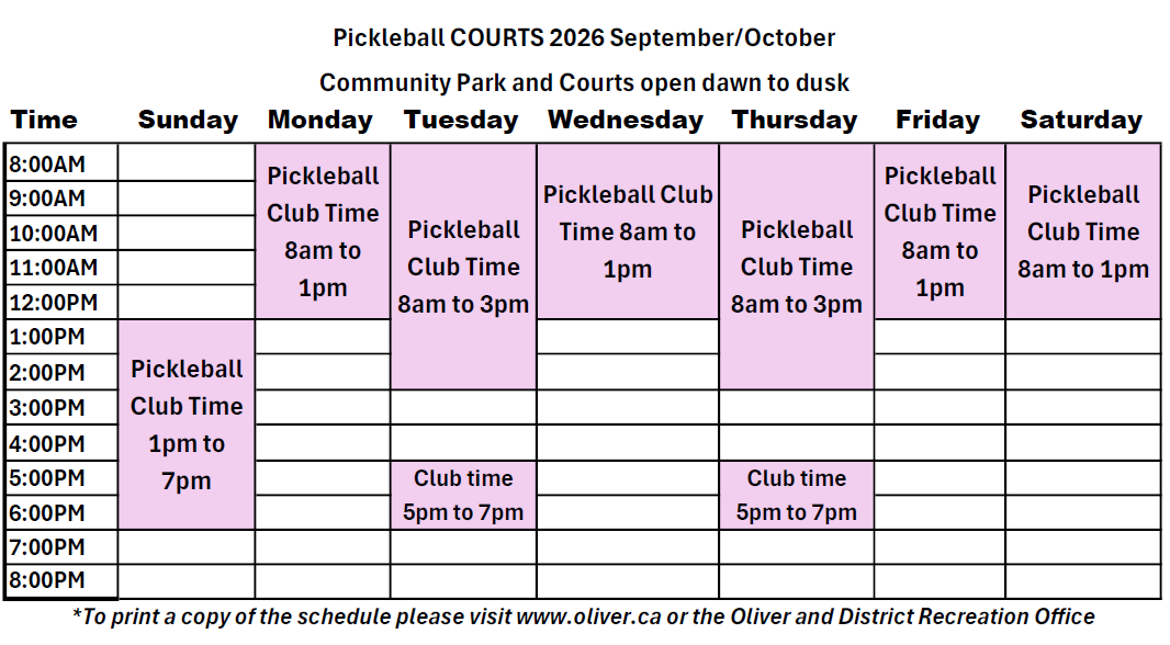 a daily schedule for the outdoor pickleball courts