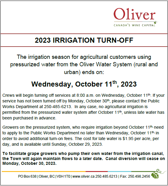 2023 Irrigation Turn-Off