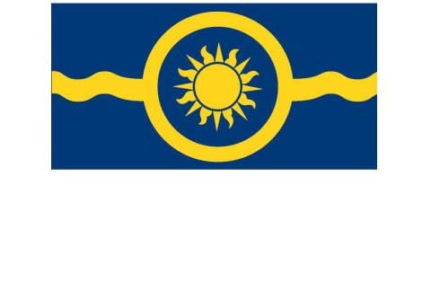 The Oliver flag which is dark blue with a sun in the middle